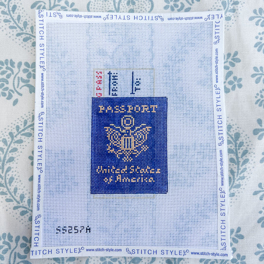 Blue Passport with Boarding Pass Needlepoint Canvas