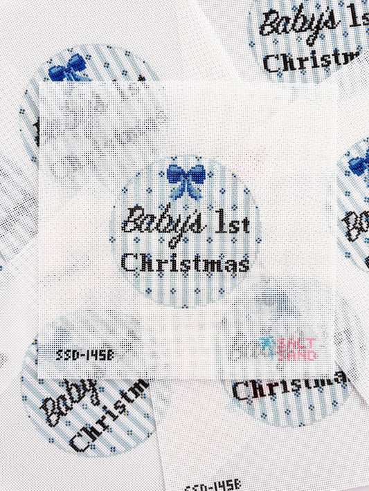 Blue Baby's First Christmas Round Needlepoint Canvas