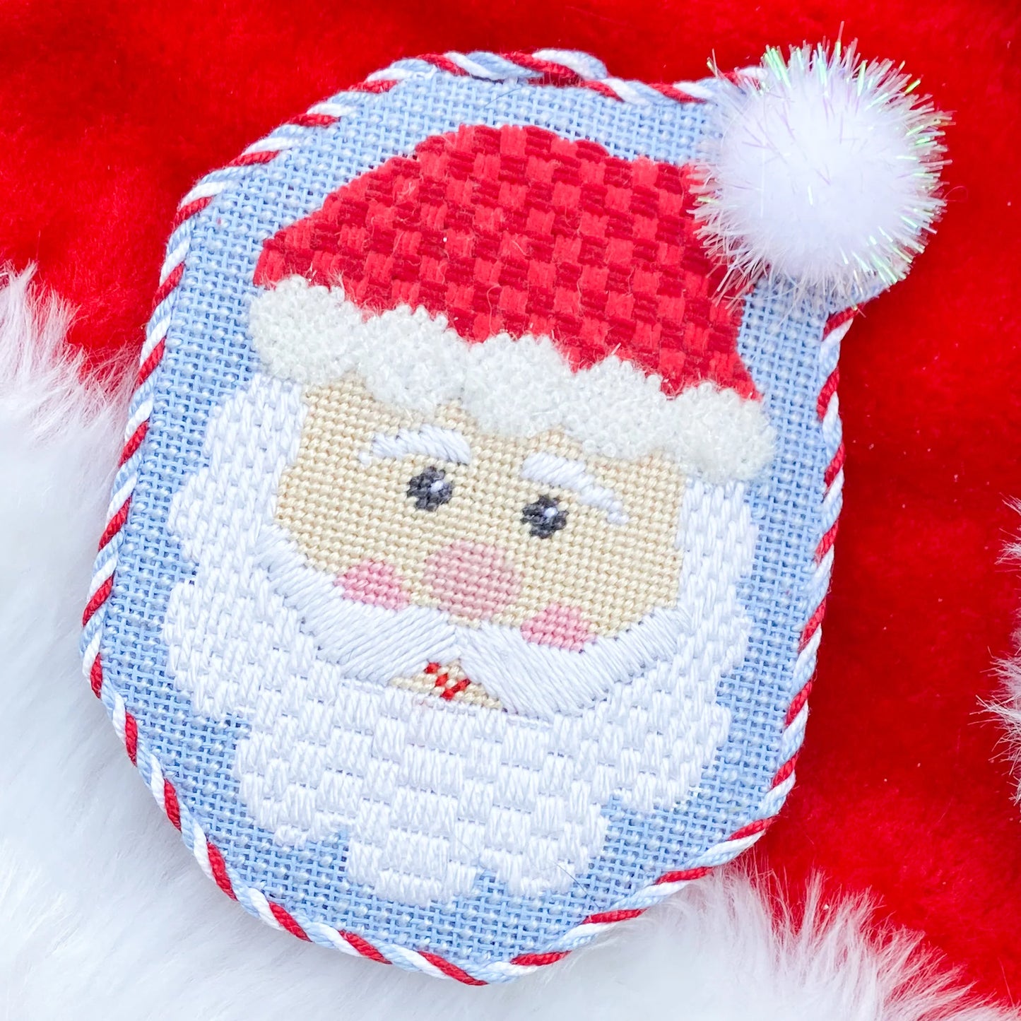 Santa With Pom Pom Hat Needlepoint Canvas & Stitch Guide