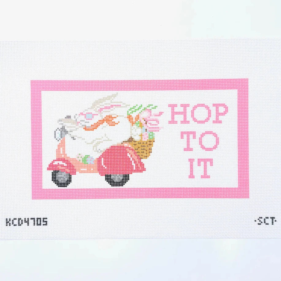 Large Hop To It Vespa Easter Bunny Needlepoint Canvas