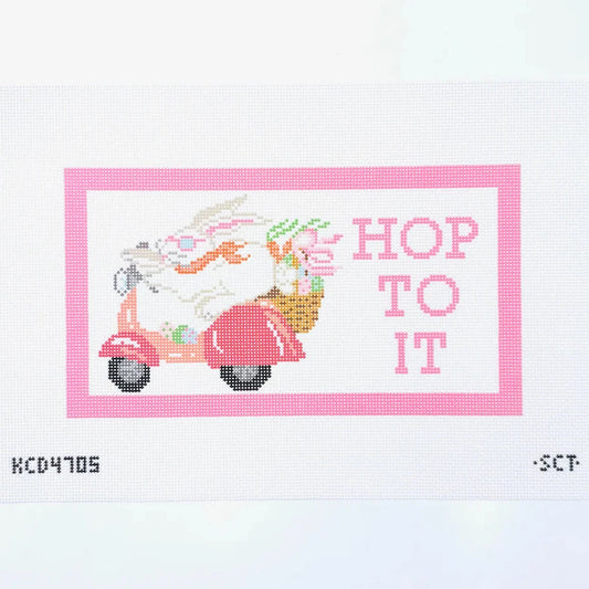 Large Hop To It Vespa Easter Bunny Needlepoint Canvas