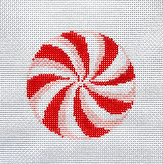 4.5" Red Peppermint Round Needlepoint Canvas