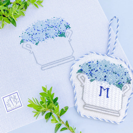 Blue Hydrangea Floral Arrangement Needlepoint Canvas & Stitch Guide