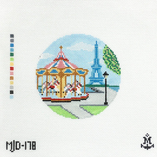 Parisian Day Carousel Play Round Needlepoint Canvas