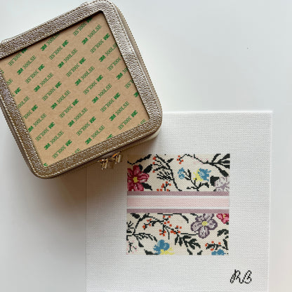 Self Finishing Set: Floral Canvas & 6" Gold Leather Jewelry Box