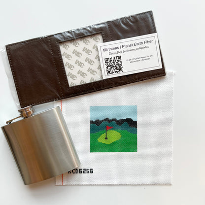 Self Finishing Set: Leather Flask and Golf Canvas
