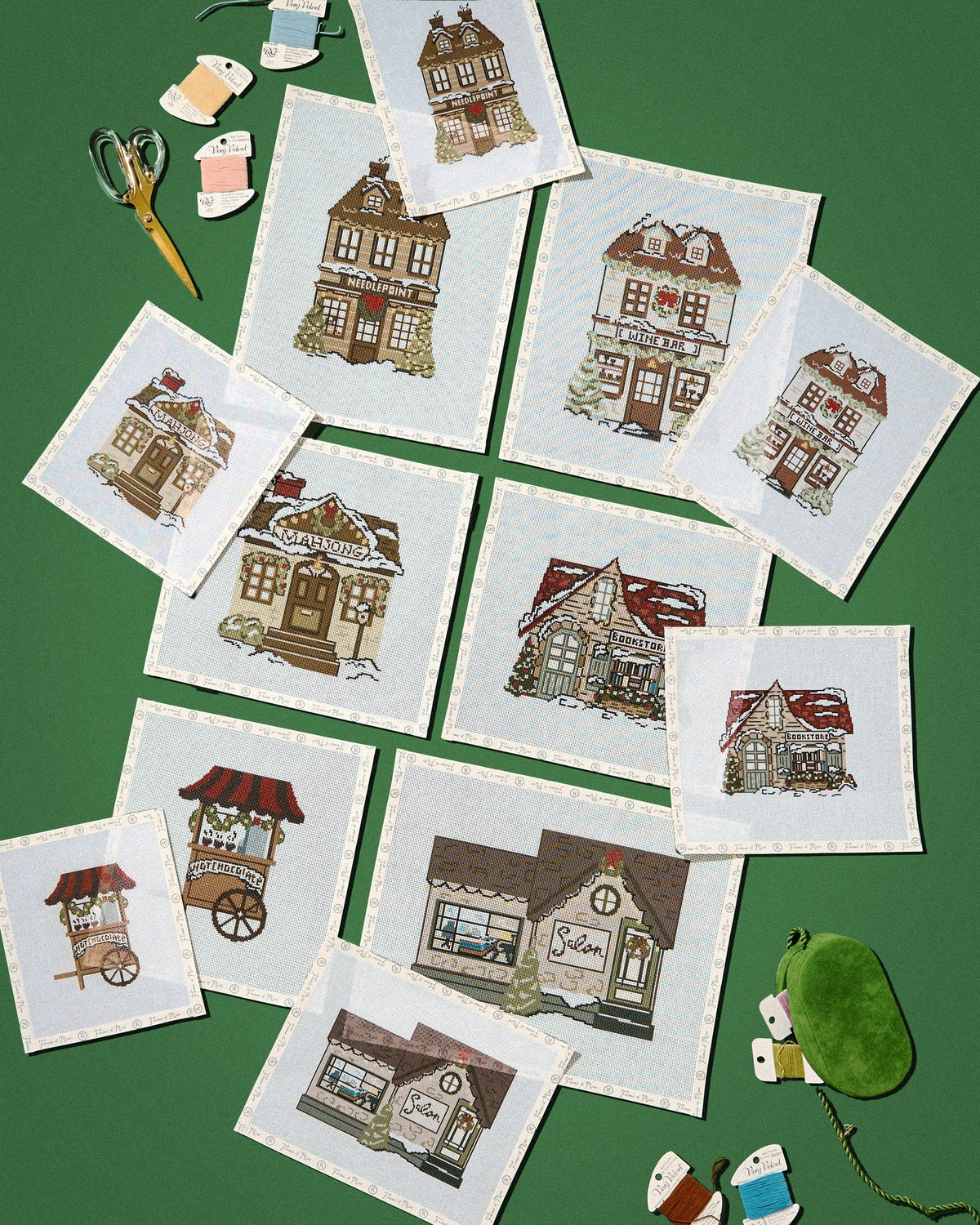 Cotswolds Christmas Village Needlepoint Canvas Bundle (Six Pieces)