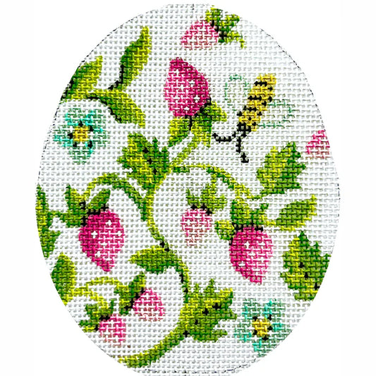 Pink Strawberries Egg Needlepoint Canvas
