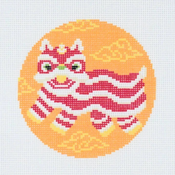 Lion Dance Round Needlepoint Canvas