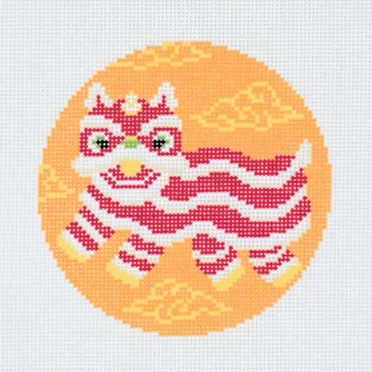 Lion Dance Round Needlepoint Canvas