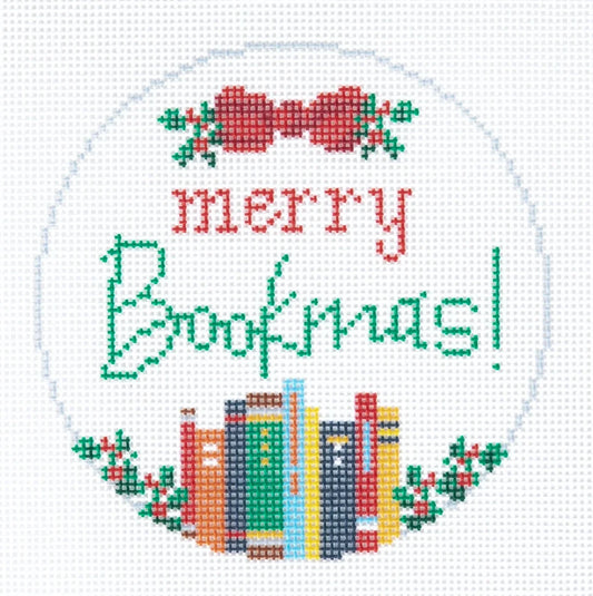 Merry Bookmas Round Needlepoint Canvas