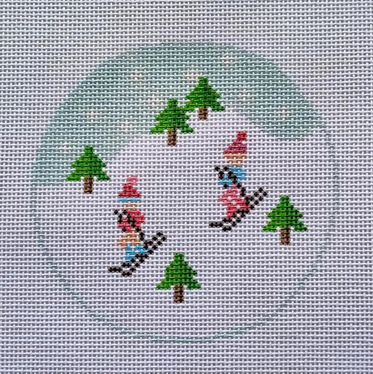 Blue Ski Round Needlepoint Canvas