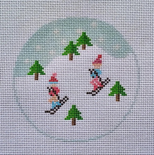 Blue Ski Round Needlepoint Canvas