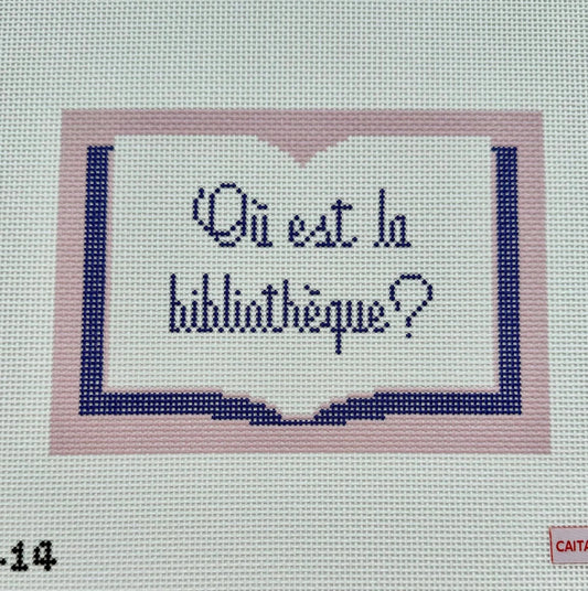 Ou est la bibliotheque? (Where is the library?) Needlepoint Canvas