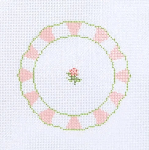 Green Pink Floral Plate Needlepoint Canvas