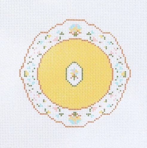 Yellow Floral Plate Needlepoint Canvas