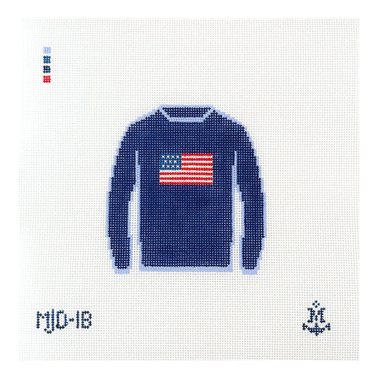 Navy American Flag Sweater Needlepoint Canvas
