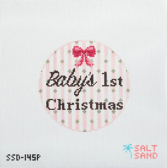 Pink Baby's First Christmas Round Needlepoint Canvas