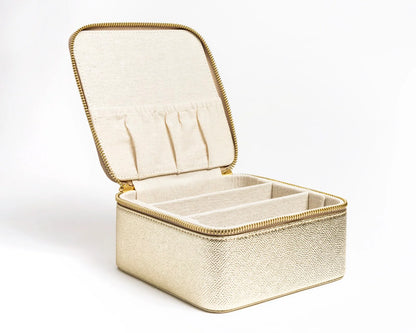 Self Finishing Set: Floral Canvas & 6" Gold Leather Jewelry Box