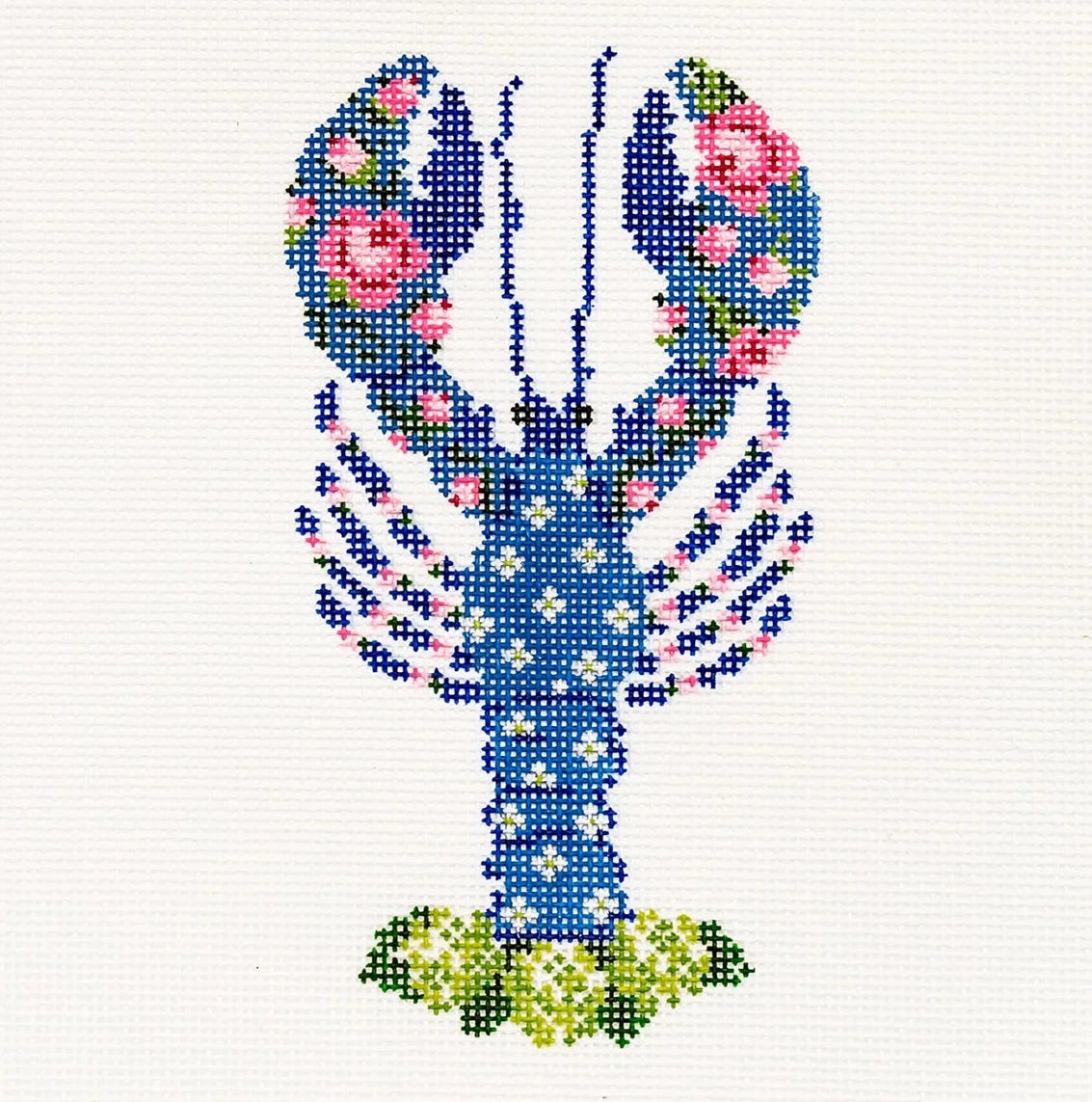 Lucy the Lobster (Blue Floral) Needlepoint Canvas