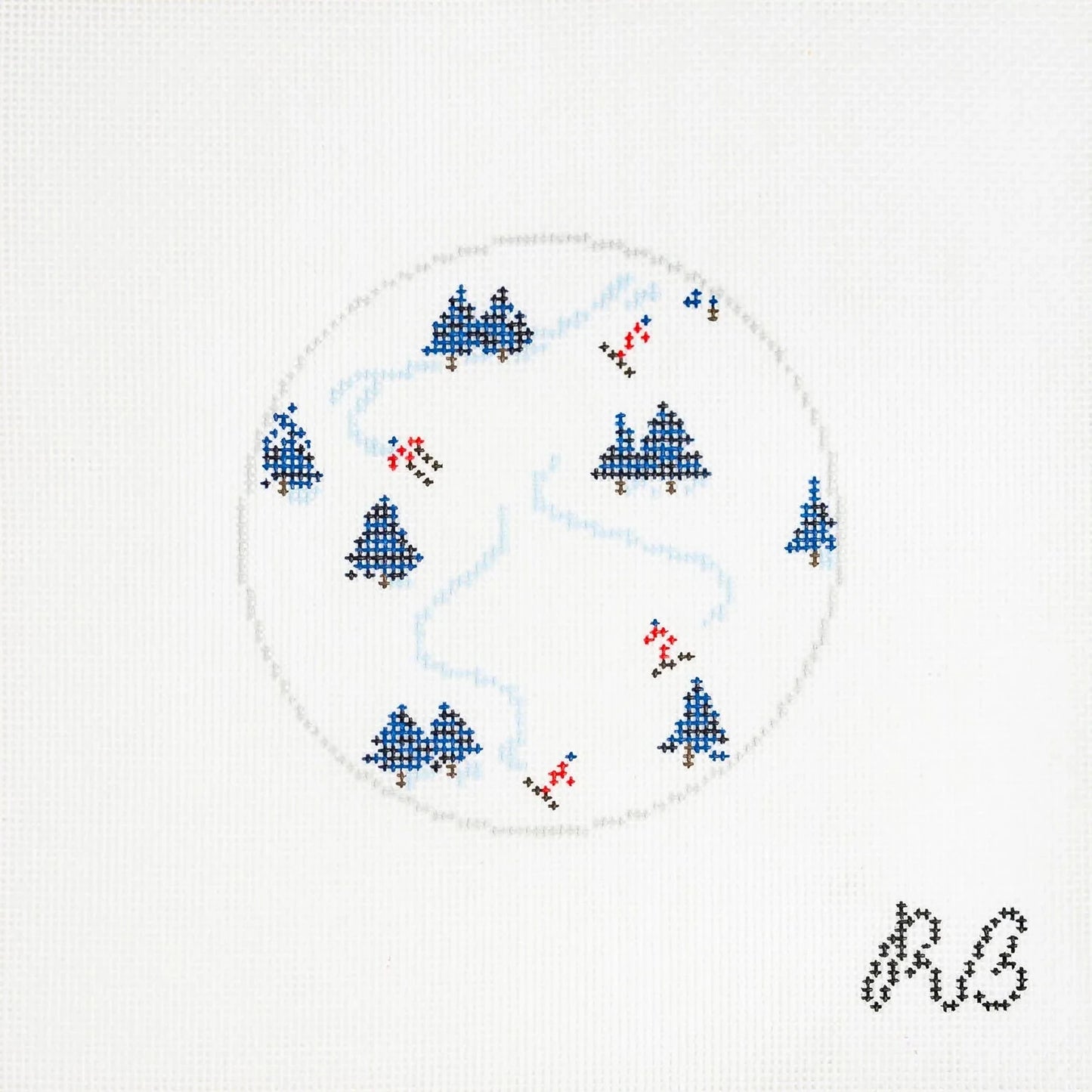 Snowy Slopes Round Needlepoint Canvas