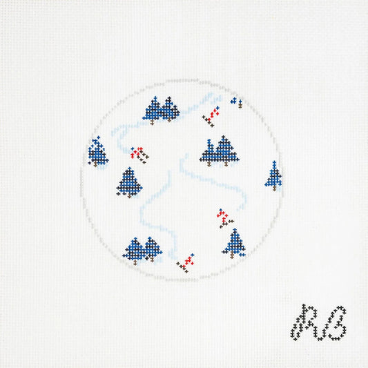 Snowy Slopes Round Needlepoint Canvas
