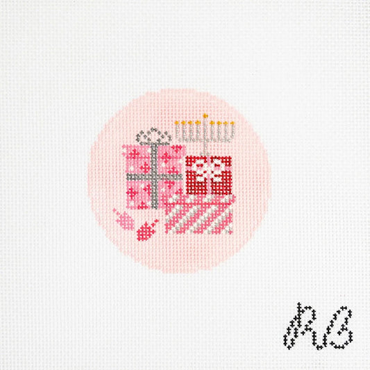 Pink Hanukkah Presents Round Needlepoint Canvas