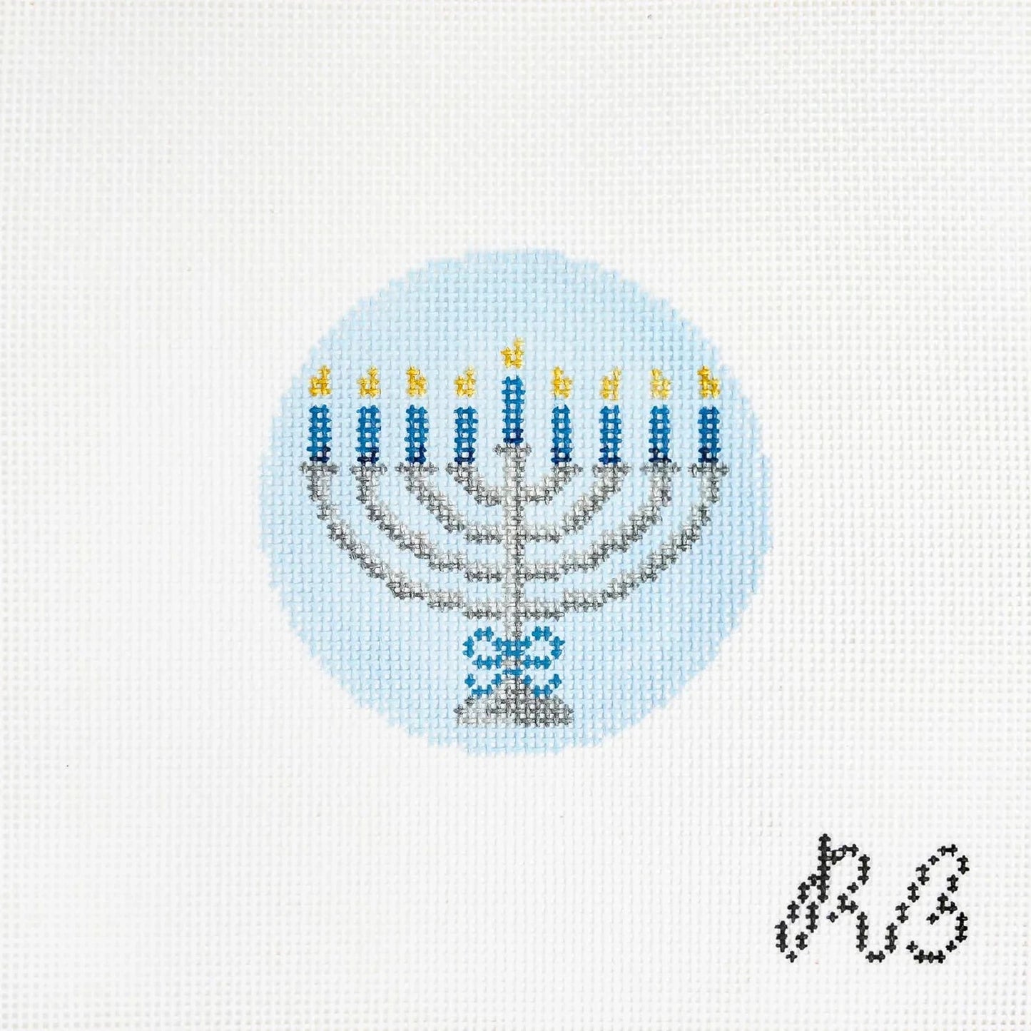 Blue Festival of Lights Round Needlepoint Canvas