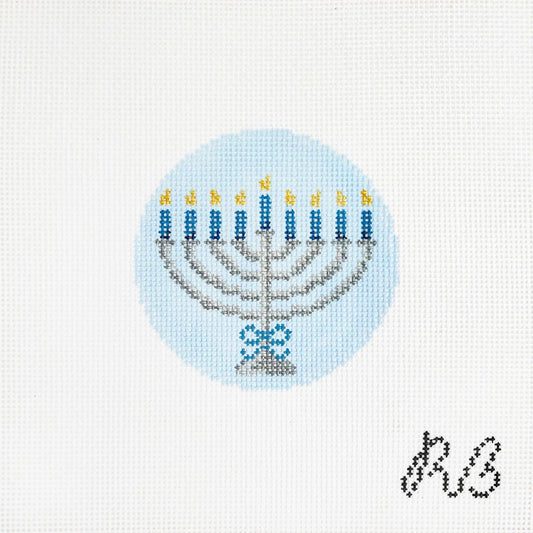 Blue Festival of Lights Round Needlepoint Canvas