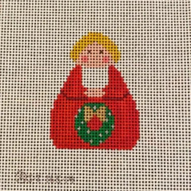 Red Angel with Green Wreath and Gold Bow Stitch-It Angel Needlepoint Canvas