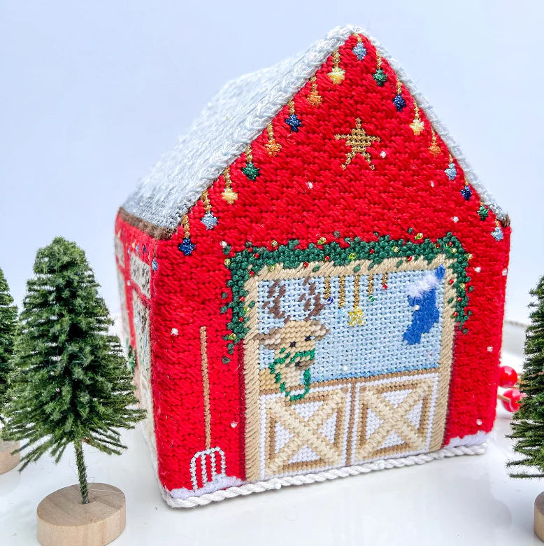 3D Reindeer Barn Needlepoint Canvas and Stitch Guide