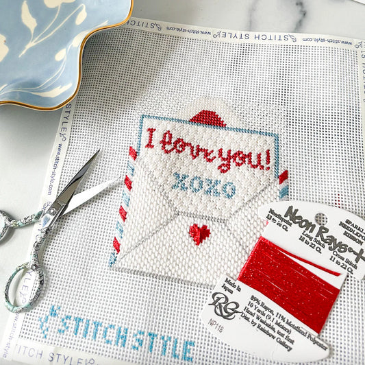 I Love You Letter Blue Needlepoint Canvas & Stitch Guide