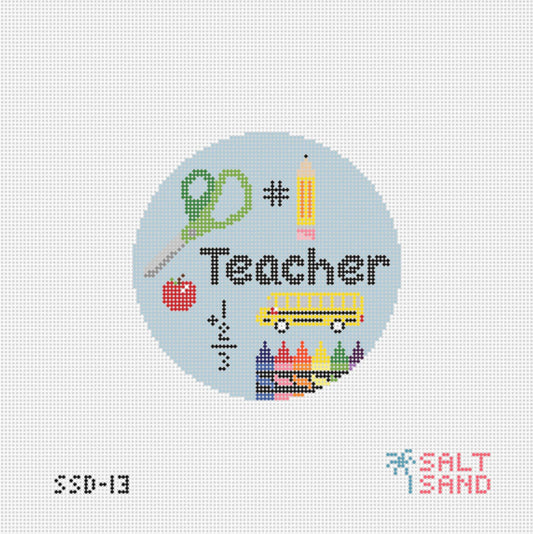 #1 Teacher Round Needlepoint Canvas
