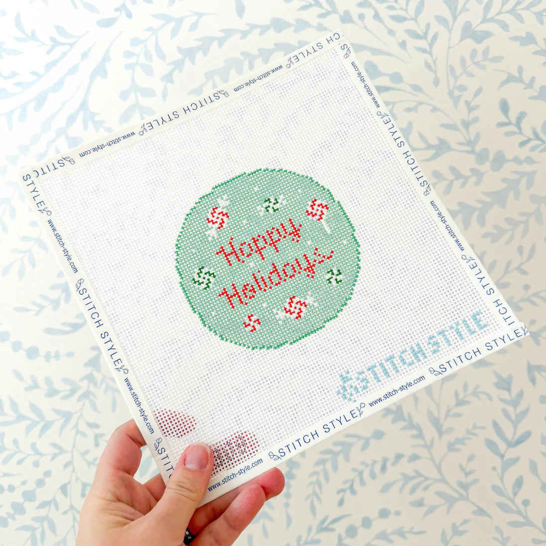 Happy Holidays Round Needlepoint Canvas & Stitch Guide