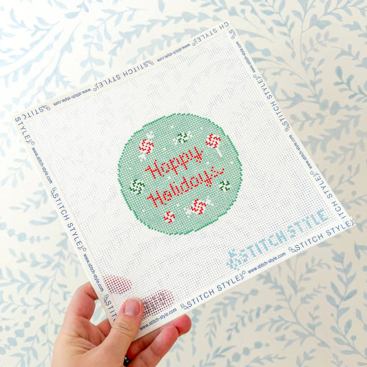 Happy Holidays Round Needlepoint Canvas & Stitch Guide