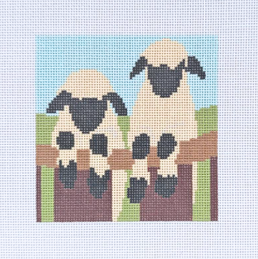 Two Sheep on Fence Needlepoint Canvas