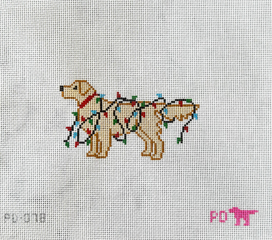 Golden Retriever in Lights Needlepoint Canvas