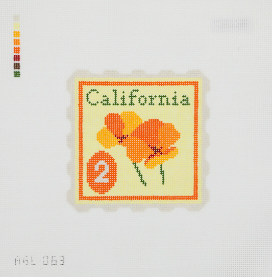 California Poppy Stamp Needlepoint Canvas