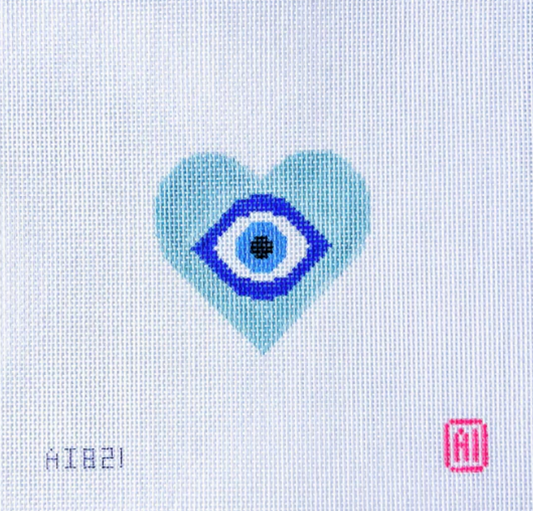 Blue Heart Evil Eye Needlepoint Canvas