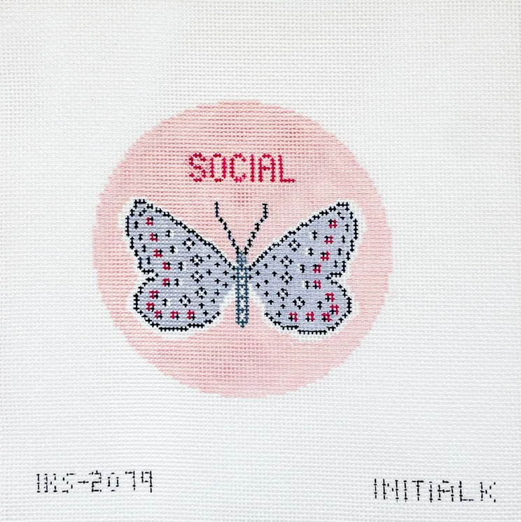 Social Butterfly Round Needlepoint Canvas