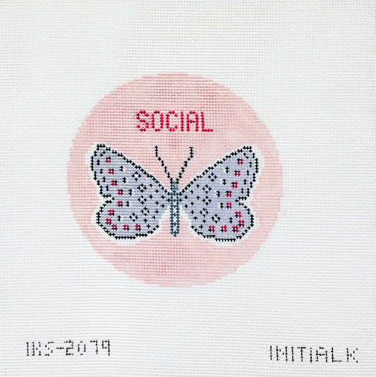 Social Butterfly Round Needlepoint Canvas