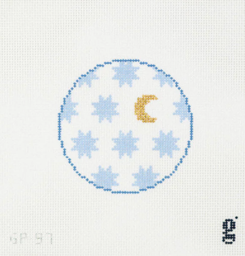 Moon and Stars Round Needlepoint Canvas