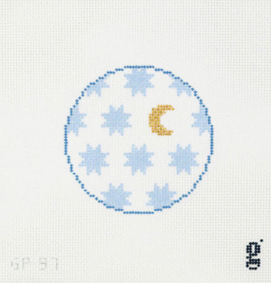 Moon and Stars Round Needlepoint Canvas