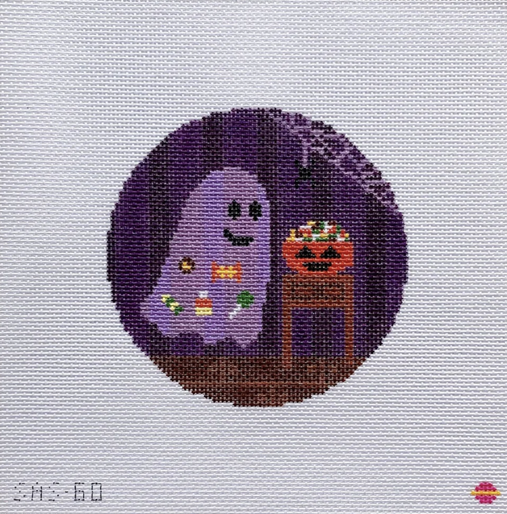Hungry Ghostie Round Needlepoint Canvas