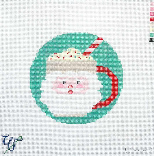 Green Santa Mug Round Needlepoint Canvas