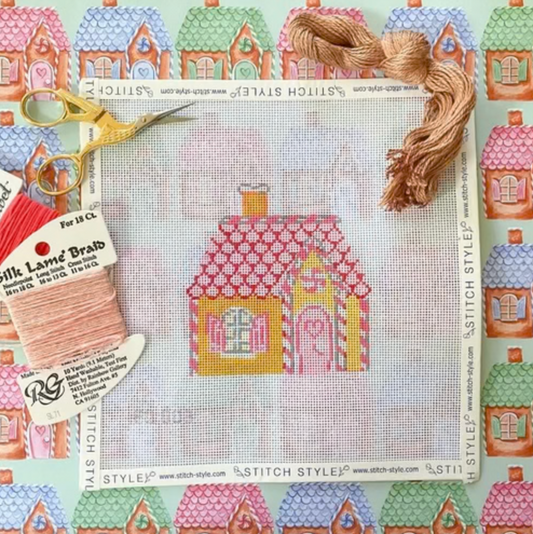 Pink Gingerbread House Needlepoint Canvas