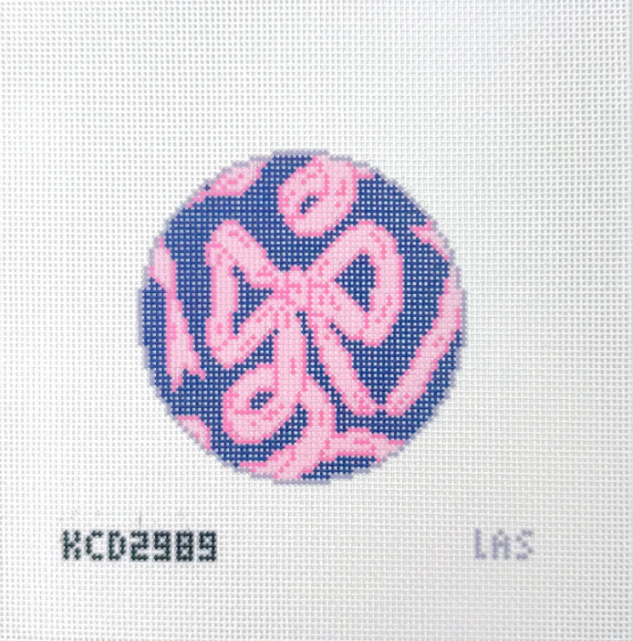 Pink Bow on Navy Round Needlepoint Canvas