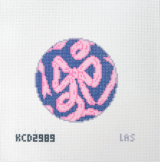 Pink Bow on Navy Round Needlepoint Canvas