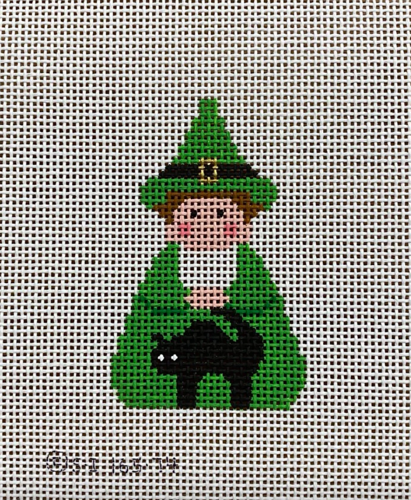 Green Witch Stitch-It Angel with Cat Needlepoint Canvas