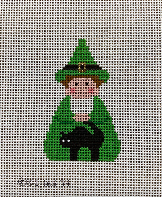 Green Witch Stitch-It Angel with Cat Needlepoint Canvas